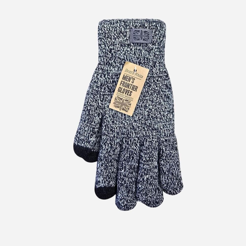 NWT Britt's Knits Men's Frontier Gloves Gray & black marled knit gloves